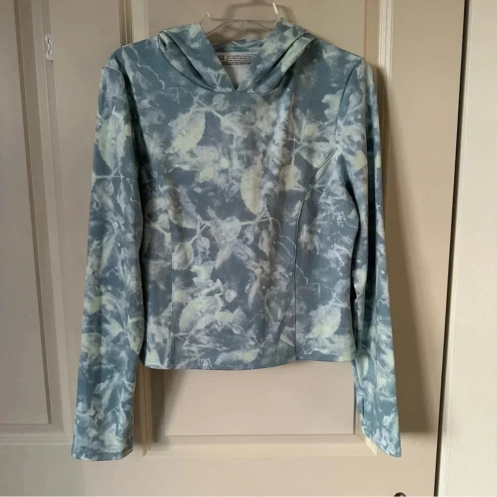 Victoria's Secret Blue‎ Marble Cropped Hooded Pullover Size XL